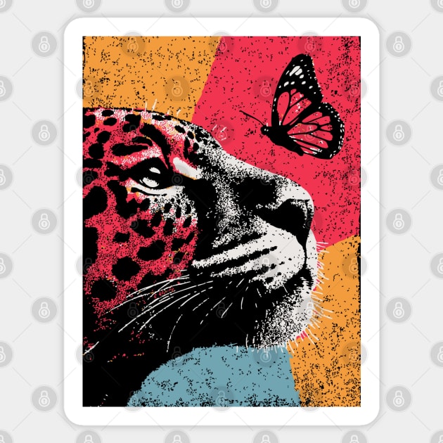 Jungle Serenity - Jaguar and Butterfly Sticker by TuncGK